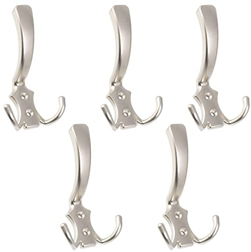 AERZETIX - C64367 - Lot de 5 Patères murales triples 115x72x65 mm - crochet/cintre suspension porte-manteau chapeau peignoir salle de bain serviette douche WC - en métal - finition satinée