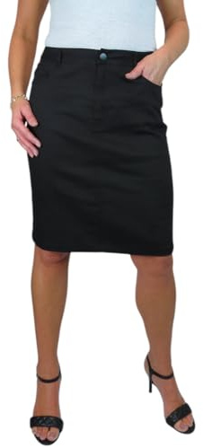 Paulo Due Women's Knee Length Stretch Chino Pencil Skirt Black 10-20 (16)