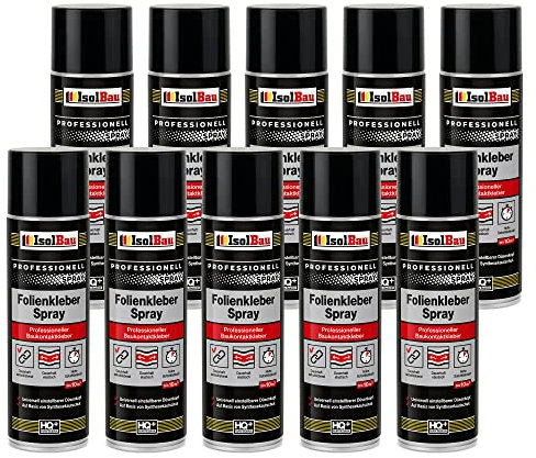 Isolbau Folienkleber-Spray - Professioneller Baukontaktkleber zum Verkleben von Bau- und Dampfsperrfolien - Für PVC, Holz, Beton uvm - 10 x 500 ml