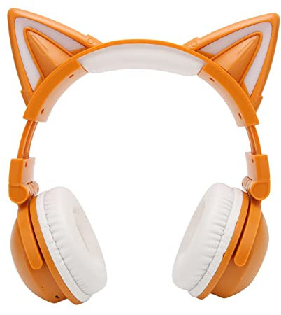 Casque Bluetooth Oreille de Chat LED Oreilles de Chat Casque Abs Oreille de Chat Bluetooth Oreillette Stéréo Mignon Haute Sensibilité Micro Intégré Réglable LED Enfants Casque (Jaune)