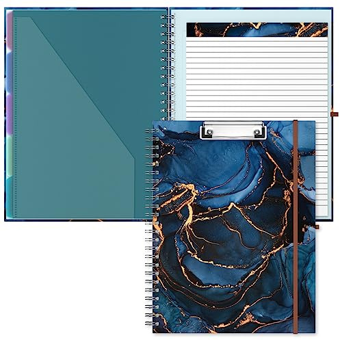 Hnogri Klemmbrett Folio mit nachfüllbarem linierten Notizblock, Klemmbretter mit 5 A4-Ordnern Lagerung 10 Taschen, Spirale Clip Board Portfolio, Größe 12,8 x 9,7, Bürobedarf, Schulbedarf.