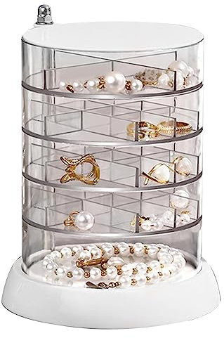 Voihamy Schmuckhalter Organizer - Rotierende Schmuck-Aufbewahrungsbox, mehrschichtig | Transparentes Schmucktablett mit Mehreren Fächern und Deckel, Aufbewahrungstablett für Schmuckzubehör