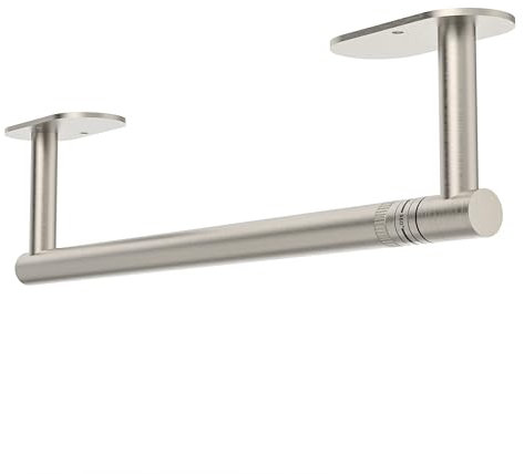 WZRUA Kitchen Roll Holder Under Cabinet, Self Adhesive or Wall Mounted Paper Towel Holder, Brushed Nickel Double Post Pivoting Stainless Steel Kitchen Paper Holder (Round Base)