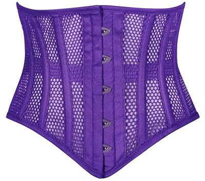 Heavy Duty Underbust Steel Boned Waist Trainer Cincnher Womens Waspie Mesh Corset, Purple, Large