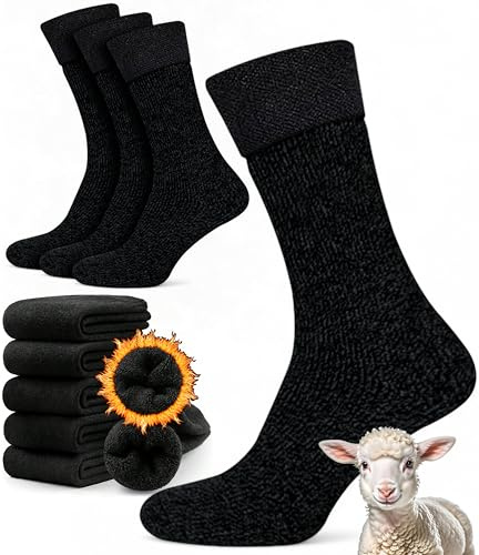 Damen Diabetiker-Socken aus Merino-Lammwolle, warme Wintersocken aus Lammwolle, 2,4 Tog, Größe 37-42, 1/3/6 Stück, Schwarz , One size