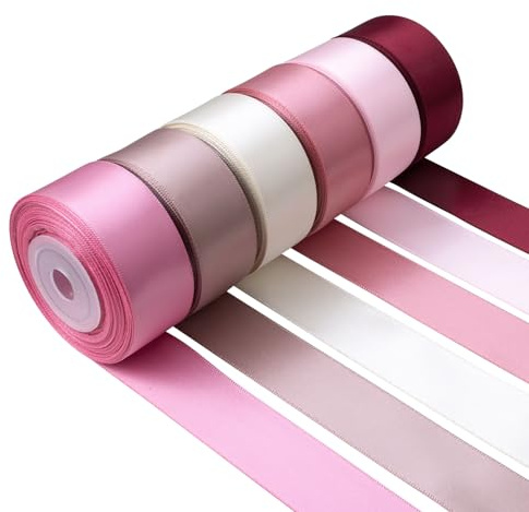 Mlurcu Satinband, 2,5 cm breit, hellrosa, altrosa, altrosa, sortiert, einfarbig, doppelseitig, Satinband für Hochzeit, Blumenstrauß, Geschenkverpackung, Haarschleifen, Basteln