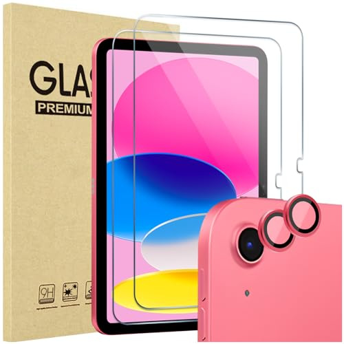 ProCase Verre Trempé pour iPad 11 Pouces(A16) 2025, iPad 10ème Génération 10.9 Pouces 2022, 2 Protection Écran + 2 Protection Objectif Photo, Film Protection Screen Protecteur -Rose