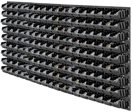 KADAX Lot de 162 Étagère murale à outils, 156 x 78 cm, étagère murale d'atelier pour garage, kit mural à outils, système de stockage avec bacs de stockage à vue, plaques murales extensibles (noir)