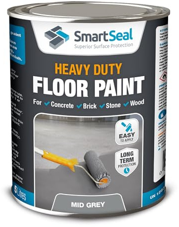 SmartSeal Heavy Duty Floor Paint - Mid Grey, 5L - Hard-Wearing Garage Floor Paint with Anti-Slip Mid-Sheen Finish – also Ideal for Decking, Warehouse flooring, Brick, Concrete, Stone & Wood
