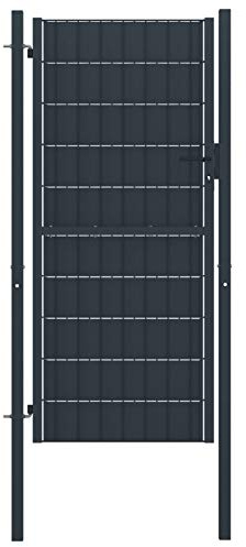 Mengtu Puerta para valla de PVC y acero 100 x 124 cm antracita, puerta para valla de exterior, puerta para jardín, puerta de valla peatonal, barrera para muebles Cortilev