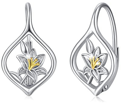 CRWENG Boucles d'oreilles pendantes en argent sterling avec fleur de naissance coquelicots, lys, houx