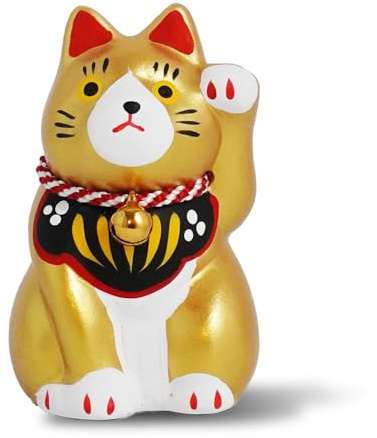 COTONOHA Maneki-Neko Lucky Cat, 2.7 Inches | Hand-Painted Ceramic Fortune and Prosperity Talisman | Artisan Crafted Desk and Room Decor | Made in Japan (Gold)