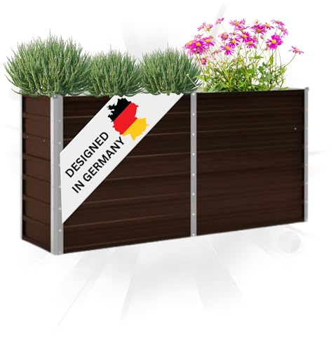DELUKE® Hochbeet für Garten Oskar Braun | 160x40x77cm | Verzinkter Stahl | Wetterfest | Hochbeet Metall Gartenbeet Kräuterbeet Blumenbeet Beet hoch Frühbeet für Garten Gemüsebeet