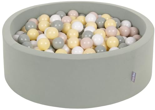 KiddyMoon Rund Bällebad Bällepool 90X30cm/300 Bälle ∅ 7Cm Ballgruben Für Babys Spielbad Kleinkinder, Salbeifarben:Pastellbeige/Grüngrau/Pastellgelb/Weiß