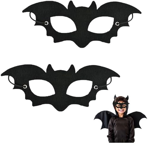 2 Stück Halloween Fledermaus Maske Kinder,Bat Eye Mask Filz Fledermausmaske Schwarz Vampir Augenmaske Schwarze Masken Cosplay Fledermäuse Kostüm Accessoires,für Jungen Mädchen Fasching Party Maskerade