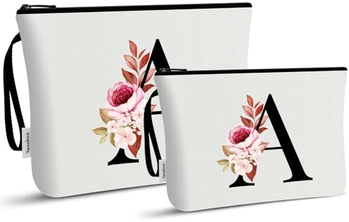 Vavabox 2-Teiliges Kulturbeutel Set,Personalisierbare Kosmetiktasche, Geburtstagsgeschenk Für Frauen (A, weiß) | Reise-Kulturbeutel mit Griff, personalisierte Make-up-Taschen