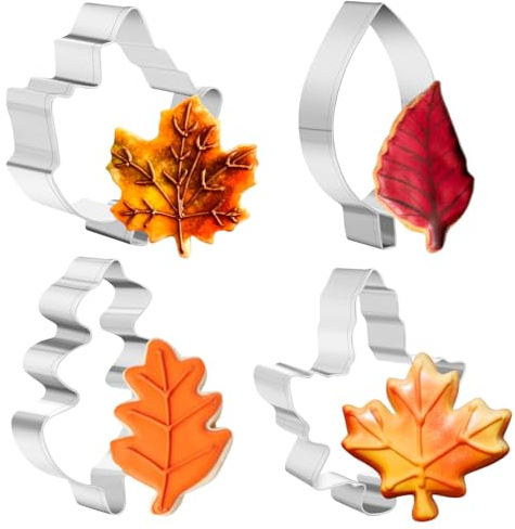 PTaizjjz Herbst Keksausstecher Set, 4 teilig Edelstahl Ausstechformen | Ahornblatt, Eichenblatt, Ausstecher Formen für Herbst, Erntedankfest, Weihnachtsfeier Dekorationen