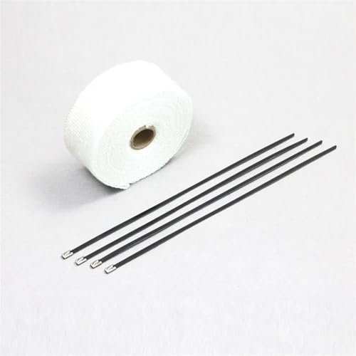OZLCUA Hitzeschutzband Auspuff 5M 10M Motorräder Abgaskrümmer Header Fallrohr Wärme Wrap Front Rohr Isolierung Tuch Rolle Mit Weiß Schwarz Gold Farbe Auspuff-Verpackung(White 5M)