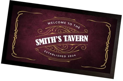 VT103 Tapis de bar personnalisé Rouge vintage avec votre nom