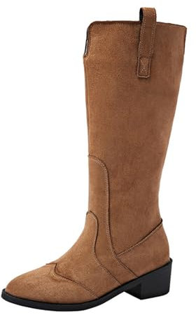 Generico Botas Texanas Camperos Texanos Western Botas de media pantorrilla Botas Mujer Altas con Tacón Botines Equitación Botas Largas de Mujer Planas Botines de Punta Cremallera Boots, marrón, 43 EU