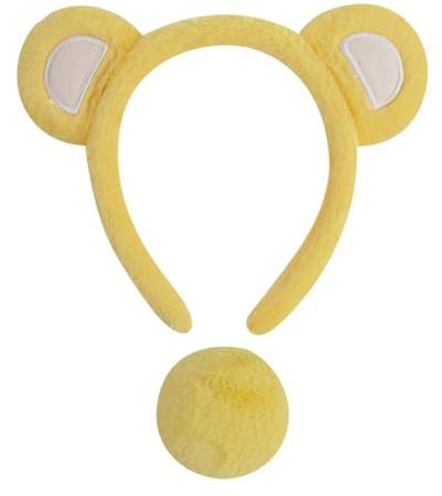 2 Stück Bär Cosplay Set Plüsch Bär Ohren Stirnband Niedlicher Bär Schwanz Flauschige Tierohren Haarband Tierohren Haarreifen Bär Kostüm Zubehör für Halloween Party