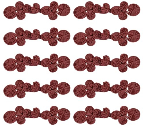 QUARKZMAN 10 Paare chinesische Knoten Dunkelrot 7x2cm/2.76x0.79 Zoll | Frosch Knöpfe Verschluss, Nähen Knöpfe Verschlüsse, Für DIY Nähen Mäntel Umhang Pullover Braut Kostüm Outfit