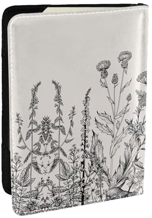 GaxfjRu Reisepasshülle mit botanischer Gravur, Motiv: Blumenkräuter, Reise-Organizer, Kreditkartenetui, Reisepassbuch, Schwarz , Einheitsgröße