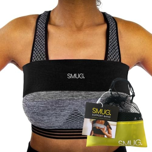 Booband x Smug Breast Support Band - High Impact Sports Bra Alternative Running Accessory for Women - Zero Bounce, Prevent Injury, Improve Posture, Black, Med