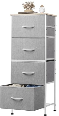 WLIVE Kommode mit 4 Schubladen aus Stoff, Kommodenschrank für Schlafzimmer, Kommode Wohnzimmer, mit Stabiler Stahlrahmen, Holzplatte, Hellgrau