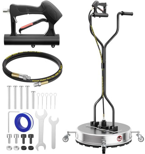 24 Inch Pressure Washer Surface Cleaner with 4 Wheels,Dual Handle,Stainless Steel Housing,4500 PSI Power Washer Accessory for Concrete, Patio, Sidewalk, Deck, Driveways and Daily Washing