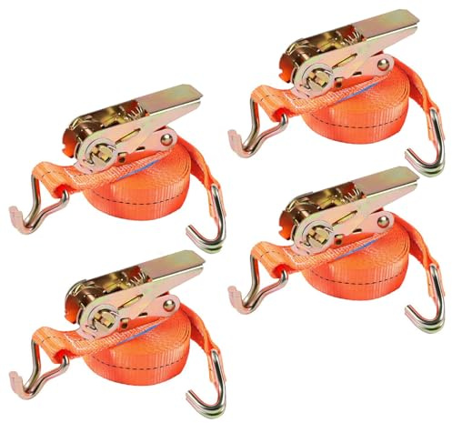Pamatio 4 x Spanngurte mit Ratsche und Haken - 6m / 5m / 4m - 800 kg 25mm Ratschengurte DIN EN 12195 Zurrgurte,TÜV/GS Geprüft Spanngurt 2-Teilig Orange