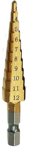 Taladro de metal， Broca escalonada de ranura recta de 3-12 mm, 4-12 mm y 4-20 mm, vástago hexagonal HSS con revestimiento de titanio, cortador de agujeros for madera y metal, herramienta de perforació