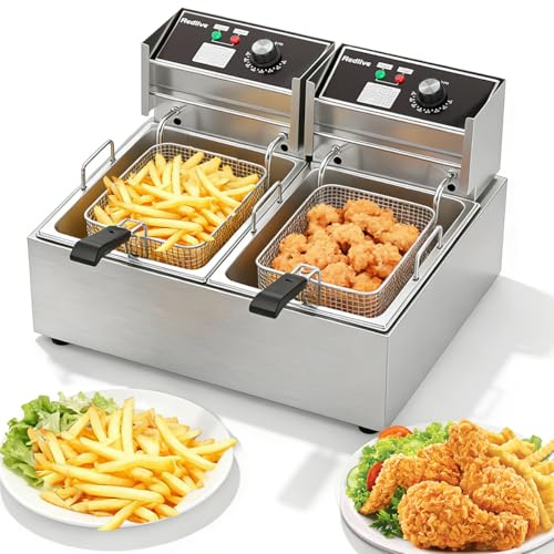 Electric Deep Fryer 3400W Hot 21QT/20L Commercial Deep Fryers with 2 Independent use Baskets Countertop Oil Fryer for Restaurant Use and Home Kitchen