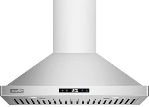 Empava Ducted/Ductless Wall-Mount Range Hood 30 Inch, 400 CFM, 3-Speed, Push Button Control, LED Lights, Baffle Filters, Plug-in, Stainless Steel