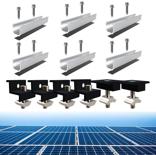 Mailfull Solarmodul Halterung Balkonkraftwerk Halterung Kit 12CM Alu Photovoltaik Montageschiene mit 30-35MM Verstellbare Klemme Kit für Flachdach Trapezblech Ziegeldach