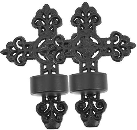 Gatuida 2pcs Gothic Candle Holders Wall Mounted Decorative Iron Candle Sconces for Living Room and Holidays, Elegant Black Retro Wall Hanging Candleholder Set