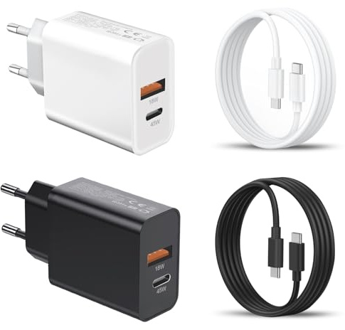 2Pack 45W Chargeur USB C et Cable pour Samsung Galaxy S26 Ultra/S25 Plus/S24 FE/S26 Plus/S23/A56 5G/A36 A57 A37 A55 A35 A54 A53/S22 S21 iPhone 15 16 17 Charge Rapide Type C Prise Adaptateur Secteur