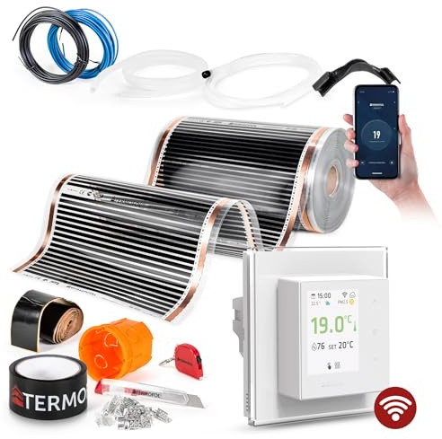 Termofol Elektrische Fußbodenheizung Heizfolie 230V - mit Thermostat H7 WiFi Weiß - Leistung 140W/m2 - Oberfläche 16m² - Fussbodenheizung Elektrisch Komplettset fur Fußboden