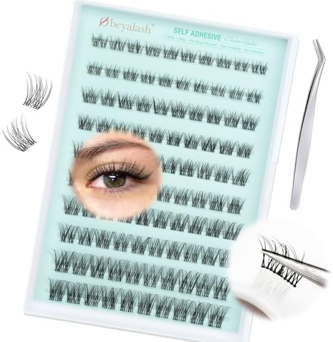 Obeyalash Pre Glued Cluster Lashes Natural C Curl 8-16mm Self Adhesive Eyelashes Wispy No Glue Eyelashes Stick On Lashes Glueless Individual Cluster Kit DIY at Home