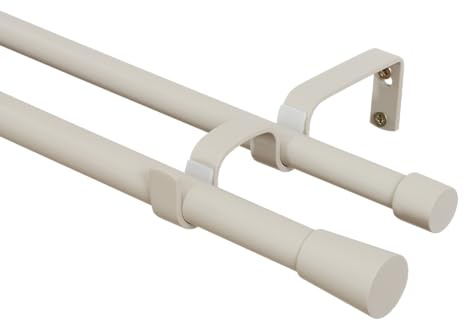 RENA Gardinenstange Vorhangstange - Doppelte Rute - 200 cm 19/16 mm Metall - Komplettes Set- Beige