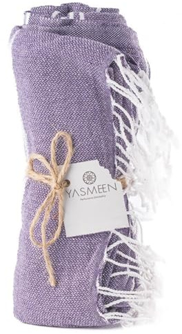 Yasmeen Badetuch 96 x 172 cm – 100% Baumwolle – 260 g/m² – Saunatuch – Strandtuch – Pestemal Hamamtuch - schnelltrocknend und leicht (Lila, 96x172 cm)
