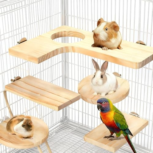 5 Teiliges Hamster Zubehör Set, Kleintier Plattform Rechteckig Sprungbrett Plattform für Haustiere Kletterplattform Sitzbretter Sitzstangenplattform mit L Sprungbrett Rechteck