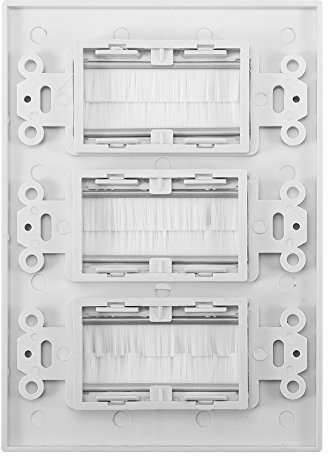OVAQUIXI Brush Wall Plate Cable Pass Through, ABS White Cable Entry Cover for TV Mounting, Dust Proof Low Voltage Management with Screws, Easy Install for Home Office (Three Mouths)