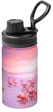 Bouteille d'eau isotherme à double paroi en acier inoxydable pour boissons chaudes et froides - Motif flamants roses - 355 ml