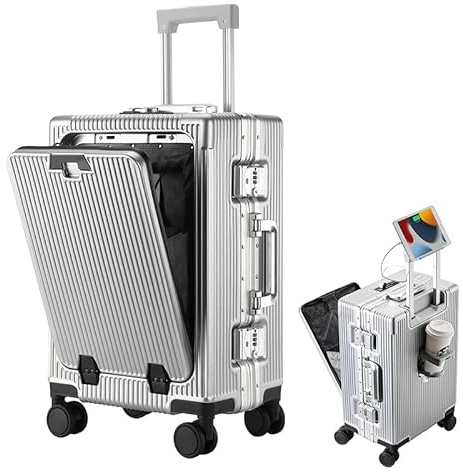 EIEAWEPLI Valise Cabine Légère À 4 roulettes, Coque Rigide, avec Serrure TSA, Porte-Gobelet Et Port De Chargement USB, Ouverture Frontale, Idéale pour Les Voyages (Argent, 20in)