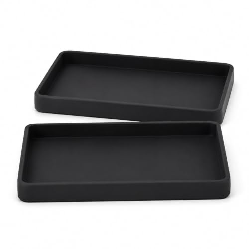 2 Stück Badezimmer Tablett, Silikon Deko Tablett Schwarz | 20 x 10 x 2 cm, wasserfest und rutschfest, für Kosmetik, Seife, Küche, Schminktisch und Bad