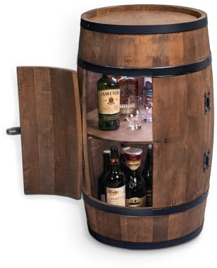 CREATIVE COOPER Fassbar Stehtisch mit Tür und LED - Alkoholschrank Flaschenregal Holz - Holzfass - Fassmöbel - Wineregal - Whiskybar- Weinfass mit Tür - 80 cm (wenge)