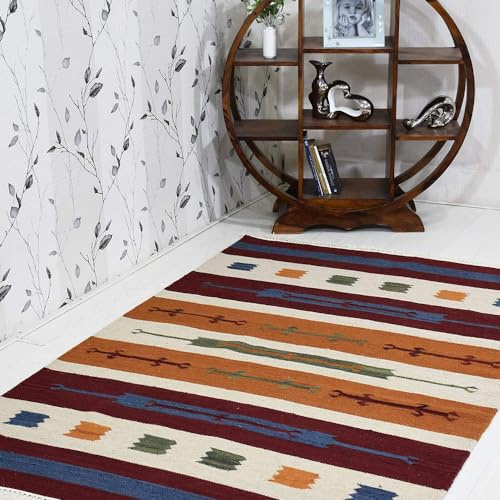 Rugsotic Carpets Hand Woven Flat Weave Kilim Wool 5'x8' Area Rug Contemporary Multicolor D00112