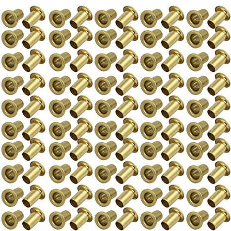 Sourcingmap 100pcs M5 x 8mm Brass Plated Metal Hollow Eyelets Rivets Gold Tone
