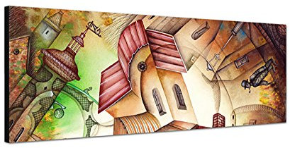 Sinus Art Wandbild 150x50cm Gemälde Kunstwerk Kubismus Wasserfarben